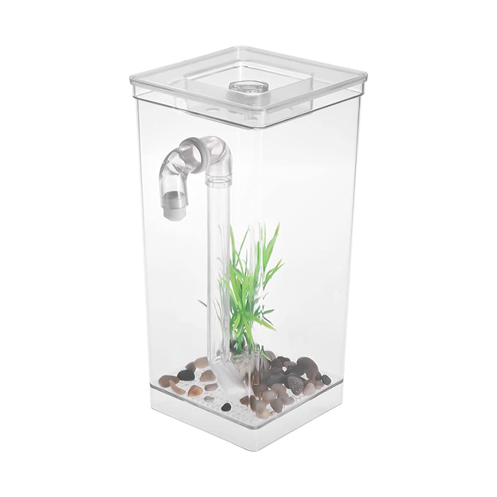 Aquarium Mini réservoir de Poisson Aquarium avec LED Lampe lumière Poisson Combats Cylindre Auto Nettoyage Petit réservoir Acrylique boîte Aquarium boîte Bocal ​Poisson (Color : White)
