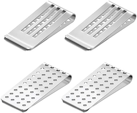 7-Star Stainless Steel 4 Pack Silver Money Clip , Credit Card Business Card Holder , Minimalist Front Pocket Hollow Wallet , Solid Small Thin Luxury for Men Cash Moneyclip , Slim Metal Clips Wallet