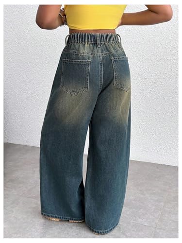 Floerns Girl's Vintage Wide Leg Jeans Elastic Waist Streetwear Y2k Baggy Denim Pants3