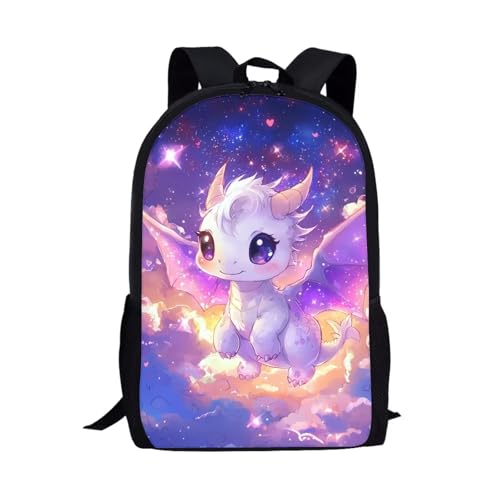 Image of Wnbucioht Kids School Bookbags Cute Animal Dragon Print Backpack for School Personalized 17 Inch Cute Dragon Print Casual Daypack Kindergarten Elementary Daily Bookbag Large Capacity Rucksack