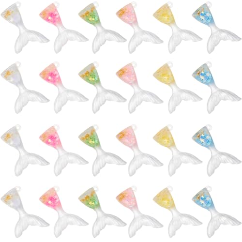 SOFPLATE 24Pcs 1 Box Fish Tail Charms Mermaid Tail Charms Bulk Transparent Glow in The Dark Luminous Ocean Animal Summer Ocean Beach Charm for jewellery Making Charms DIY Necklace Earrings Keychain