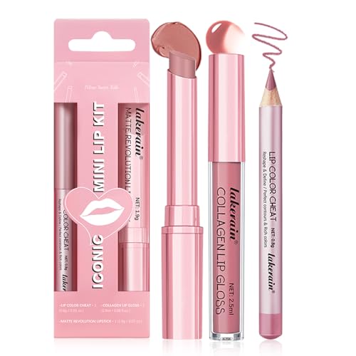 Lip Balm Liner Lip Gloss Set, 3 in 1 Hydrating Lipgloss Set Lip Glow Oil Tinted Lipgloss Plumper Non-sticky Moisturizing Gift for Women Teenage Girls (01)