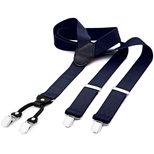 DonDon Hosenträger Herren extra stark blau 3,5 cm Hosenträger Herren breit in Y-Form lang - Starke Clips passend für Anzug Jeans Chinos Vintage Rockabilly Suspenders