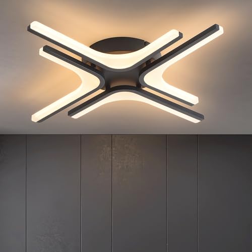 LED Deckenleuchte Dimmbar schwarz Stern, 56cm 26W Farbtemperatur 3000-6000K, Helligkeit 10-100%, Mit Fernbedienung/Mobile APP, Für Schlafzimmer, Küche, Balko, Flur, Mit Memory-Funktion, 2W Nachtlicht