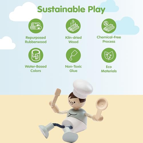 Muñeca Chef de Madera Poseable PlanToys 1:12 miniatura 3
