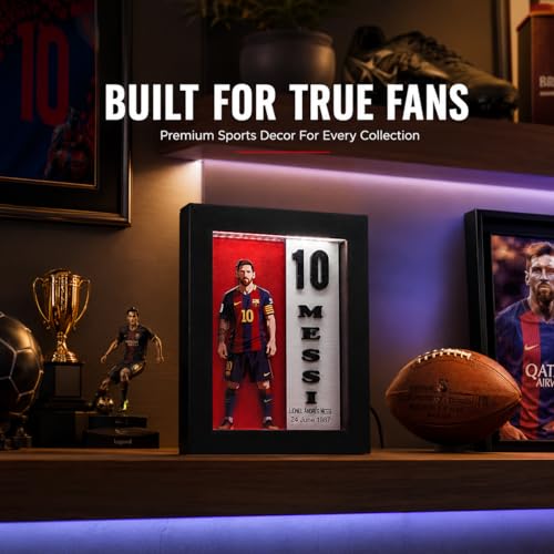 Image of 10 Messi Jersey Shadow Box Frame with LED Light | Football Fan Gift for Tabletop & Shelf Decor | Sports Display Box for Gaming Room, Bedroom & Office | 9 x 7 Inch (#10 Edition)