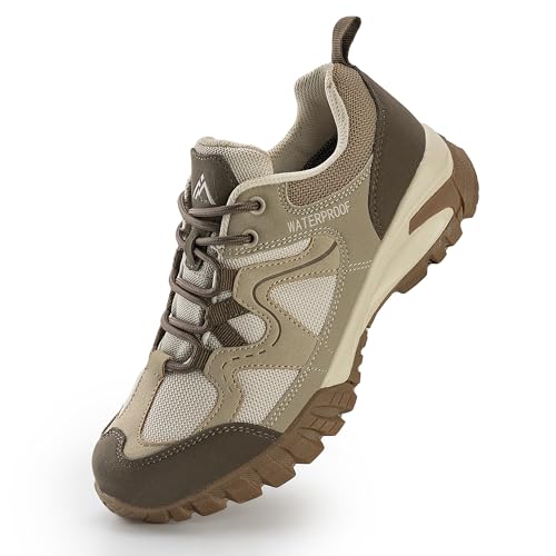 CC-Los Women's Waterproof Lightweight Hiking Shoes Non-Slip Outdoor Walking Beige 7.5-8