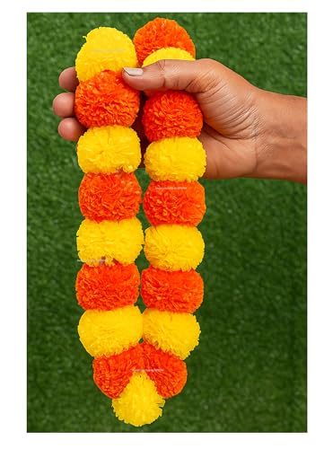 Image of SPHINX Artificial Marigold Fluffy Flowers Garlands for Decoration - Pack of 5 (Yellow and Dark Orange.)