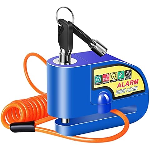 Motorcycle Alarm Disc Brake Lock, Motorcycle Locks Anti Theft Security Wheel Disc Lock Waterproof 110dB Alarm Sound with 5ft Reminder Cable Keys and Carry Pouch for Motorbike Bike Scooter Cover