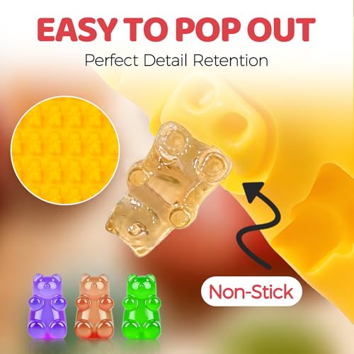 Image of Gummy Candy Molds with 2pcs Droppers, Silicone Bear Dinosaur Fruit Snack Molds, Non-stick Silicone Chocolate Molds for Gummies Candy Chocolate Baking