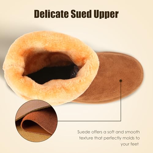 Winter Snow Boots for Women, Classic Waterproof Womens Snow Boots with Faux Suede, Warm Comfortable Mid-Calf Fur Boot Outdoor(Black)4