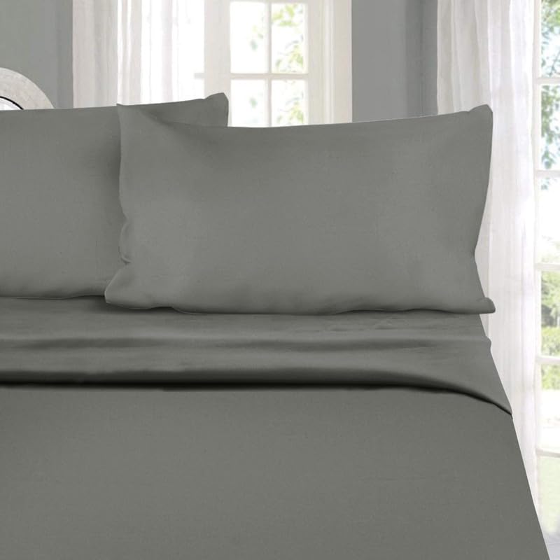 Image of Naksh Japandi Vibes Collection Elastic Fitted Bedsheets King Size 78 x 72 Inch, 210 TC Plain Pure Cotton, Grey | 1 King Size Bedsheet with Elastic Fitted and 2 Pillow Covers
