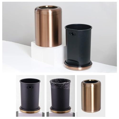 Image of 2.6 Gallon /10L Rose Gold Bathroom Trash Can, Mate Office Garbage Can, Open Top, Stainless Steel Waste Basket, for Bedroom, Hotel, Powder Room, Kitchen, Home (135Rose Gold)
