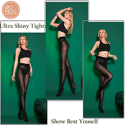 Shiny Oil Pantyhose Footed - 2 Pack Ultra Shiny Sheer Tights High Waist, Shimmery Stocking for Women3