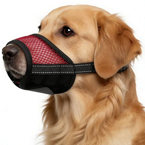 Image of 2 Pack Dog Muzzle, Soft Mesh Muzzles for Small Medium Large Dogs, Breathable Pet Muzzle Adjustable Dog Mouth Guard for Biting Chewing Grooming, Allow Drinking Panting, Red XL