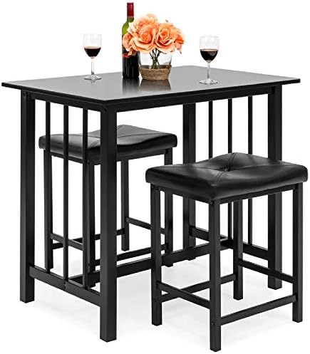 Best Choice Products 3-Piece Counter Height Dining Table Furniture Set for Kitchen, Bar, Bonus Room w/ 2 Faux Leather Backless Stools, Compact, Space-Saving Design - Black