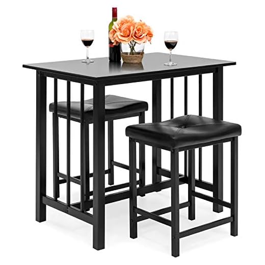 Best Choice Products 3-Piece Counter Height Dining Table Furniture Set for Kitchen, Bar, Bonus Room w/ 2 Faux Leather Backless Stools, Compact, Space-Saving Design - Black