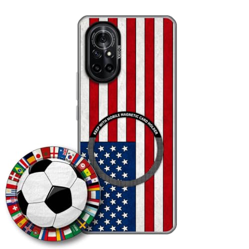 JGOYGYI Case for Huawei Nova 8 with Magnetic Detachable Collapsible Grip Stand, Shockproof Silicone Bumper Cover, USA Flag Football Design,Pattern 1