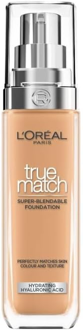 L'Oréal Paris Foundation for Face, Skincare Infused with Hyaluronic Acid, True Match Hydrating Liquid Foundation for All Skin Tones, SPF 16, 5W Golden Sand, 30 ml