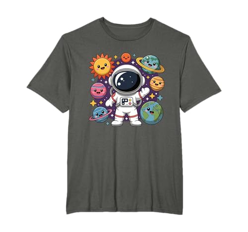 Lindo astronauta kawaii con planetas felices y espacio de estrellas Camiseta