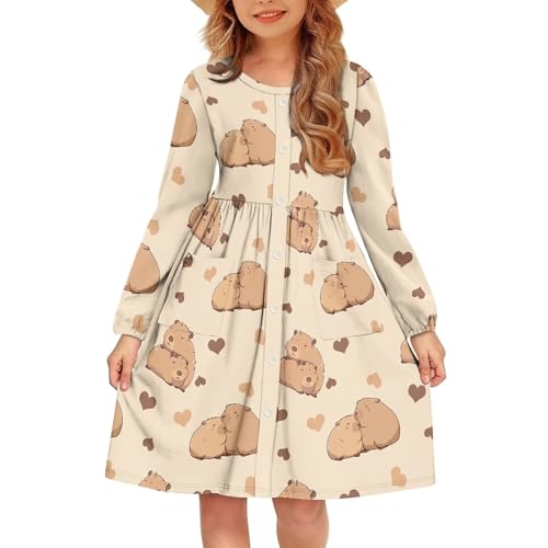 Dress for Girls Fall Comfy Cute Graphic Flowy Swing Dresses Casual Long Sleeve Elegant Party Midi Button Down Deress