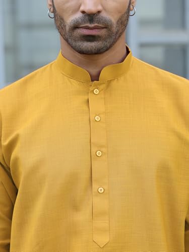 Image of KRAFT INDIA Men's Cotton Solid Kurta With Drawstring Pyjama Set