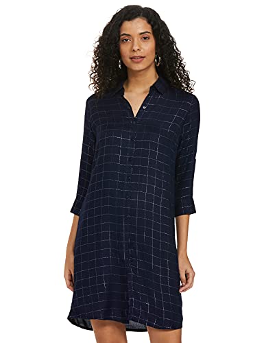 Image of Easybuy Women's Crepe A-Line Below The Knee Casual Dress (AU21SR21LS Blue XXL)