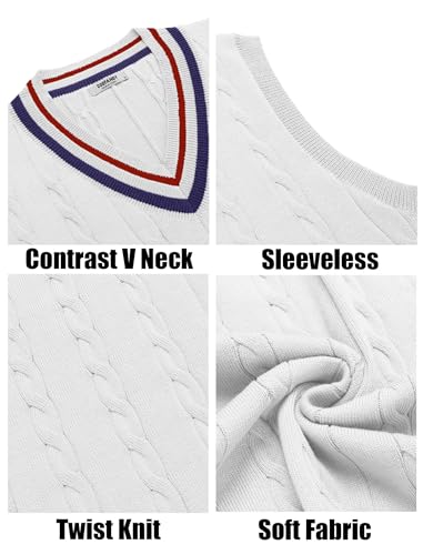 COOFANDY Men's Sweater Vest V Neck Casual Sleeveless Pullover Striped Cable Knit Sweater Vest4