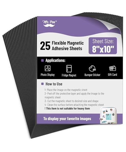 Mr. Pen- Adhesive Magnetic Sheets, 8" x 10", 25 Pack, Magnetic Sheets with Adhesive Backing, Magnetic Sheets, Flexible Magnetic Sheet, Picture Magnets, Cuttable Magnetic Sheets