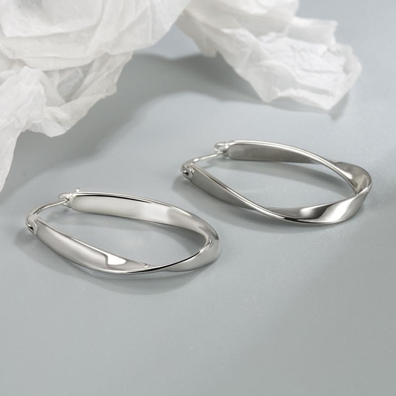 Sterling Silver Post Twist Hoop Earrings For Women Elegant Geometric Female Mobius Hoop Earring Jewelry Gift - Image 3