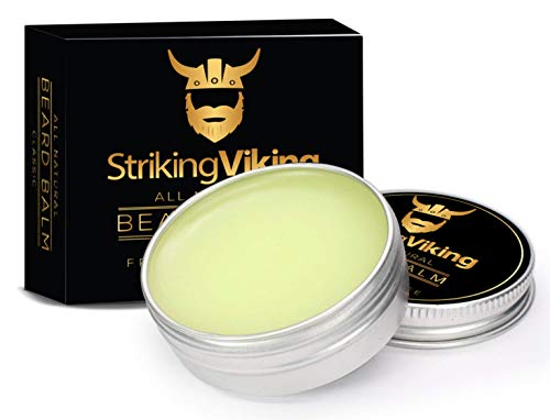 STRIKING VIKING Men's Beard Balm Unscented - Heavy Duty, All Natural Beard Styling Balm - Shapes, Holds, and Nourishes Beards and Mustaches with Organic Jojoba, Argan, and Shea Butter - Made in USA