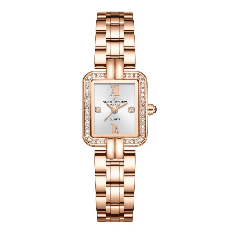 Paris Manon Collection Analog Quartz Watch for Women, Sunray Rectangular Dial, Crystal-Studded Stainless Steel Case, Roman Numerals Display, Stainless Steel Strap-image-31