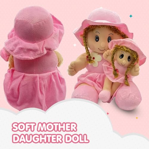 Image of Kidology Soft Mother Daughter Doll for Kids, Soft Toy Birthday Gift for Baby Girl, Plush Toy for Special Occasions, Polyfill, Washable, Fine Stitching Plushies, (Pink)