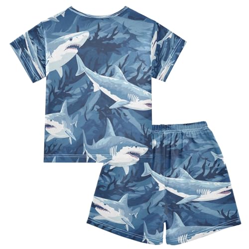 Sharks(3) Kids Pjs Set Boys Girls Summer Short-Sleeve Sleepwear Pajamas 2PCS2
