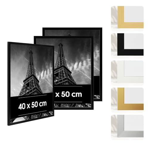 Estancia 3 Stück Schwarze Bilderrahmen aus Kunststoff 40 x 50 cm 3er-Pack 40x50 cm Rahmen mit Bruchsicherem Acrylglas Moderner Fotorahmen für Wände und Tische