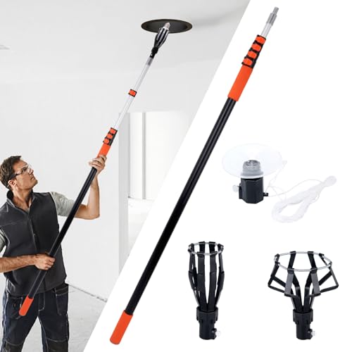 RSYEKU 26FT Reach Light Bulb Changer for High Ceilings,Lightbulb Changer 5-20FT with Basket & Suction Cup for Recessed Lights High Ceiling,Light Bulb Remover Tool with Telescopic Extension Pole