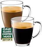Eparé Clear Glass Coffee Mugs - Clear Transparent Tea Cups & Coffee Glasses - Clear Coffee Mugs Set of 2 - Cappuccino Glass Mugs & Cup For Hot Beverages With Handle