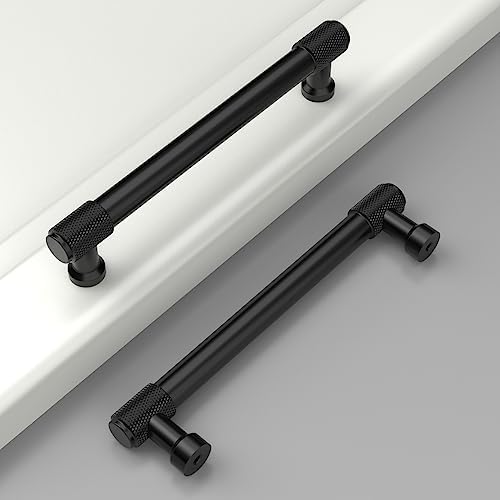 Amerdeco 10 Pack Matte Black Cabinet Pulls 5 Inch(128mm) Hole Centers, Handles For Kitchen