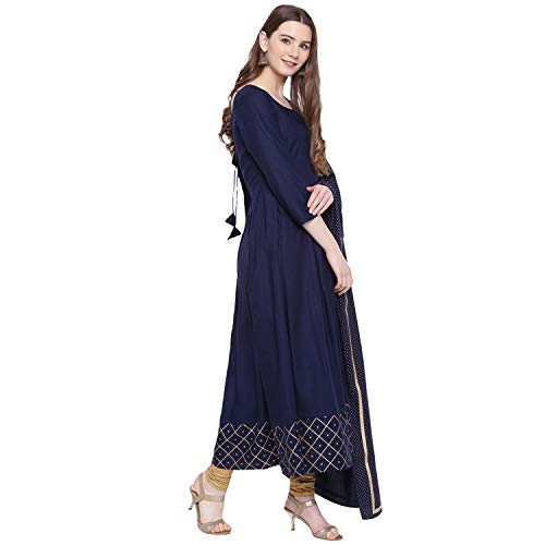 Image of Stylum Women's Checkered Rayon Flared Kurta with Dupatta Set