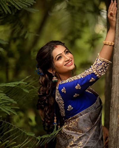 Image of Flosive Women's Present Banarasi Soft Lichi Silk Saree Beautiful Jacquard Rich Pallu Design Work Zari Woven Ayn Kanjivaram Silk Style Saree With Soft Lichi Silk Blouse Piece (Royal Blue)
