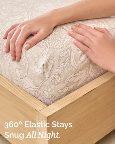 Image of Twin 3 Piece Floral Sheet Set - Soft, Breathable & Cooling - Beige Floral