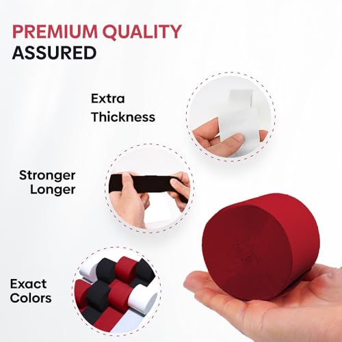 Image of 8 Red Black White Streamers, 656ft Pack of Crepe Paper Party Decorations