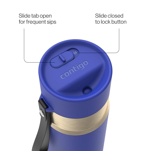 Image of Contigo AutoSeal 24 oz Stainless Steel Vacuum-Insulated Water Bottle with Leakproof Push-Button Spout & Lock, Carry Strap, BPA-Free & Lead-Free, Dishwasher Safe