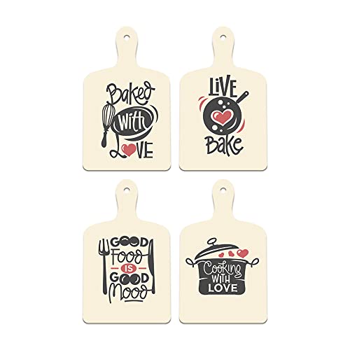 Artvibes Good Food Is Good Mood Printed Wooden Wall Hanging for Kitchen | Cafe | Restaurant | Dining Room | Quotes Decor Item | Wall Poster | Food Quotes Decoration | Gift Items(WH_5610N), Set of 4