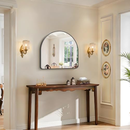 Image of FORBATH Arched Bathroom Mirror 30x30 Inch, Bathroom Mirror Wall Mounted Modern Black Aluminum Frame Decor Dresser Mirror for Bedroom Living Room Entryway, Hanging or Leaning Against Wall