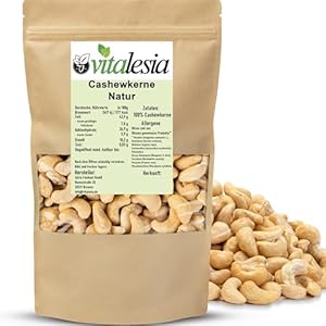 Vitalesia Cashewkerne 2500g | Cashew naturbelassen 100% | ungeröstet & ungesalzen | Premium Cashewkerne aus Vietnam | Frischebeutel wiederverschließbar | ohne Zusätze | vegan
