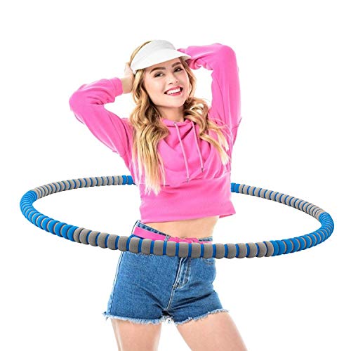 KINBETA Hula Reifen Fitness Hoop Reifen für Erwachsene, robuster Edelstahlkern zum Abnehmen mit Schaumstoffgewichten, verstellbar, geeignet für Fitness, Sport, Zuhause, Büro, Bauchformung Blau Cover