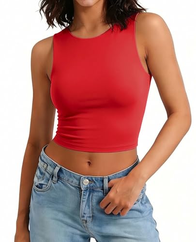 Image of Avidlove Crop Tops for Women Crew Neck Basic Tank Sexy Double Lined Seamless Crop Going Out Summer Tops