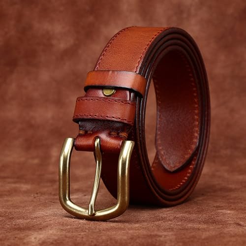 Unisex Genuine Cow Leather Belt - 33mm Wide Stitched Handmade Strap For Dress & Casual4