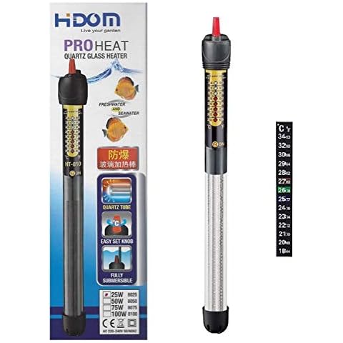 Hidom Aquarium Heater Quartz Glass Submersible Fish Tank - 500w Thermostat Control Pro-Heat HT 8500 - With FREE Stick on Thermometer - Suitable for both fresh and salt water Cover